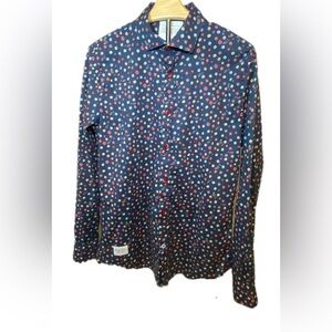 Unique workwear Men’s Button Down Shirt – Skull & Floral Print – Size M
